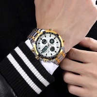 Jam Tangan Digital Quartz Pria Mewah Merk Ternama Bahan Stainless Steel Warna Emas