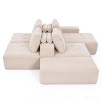 Canapé modulaire sectionnel en velours coupé, canapé bas capitonné beige avec chaise longue, combinaison libre pour salon