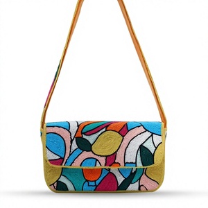 Bolso de Mano Rectangular con Diseño de Mariposas, Perlas de Vidrio, Color Rosa, Bonito y Elegante, Bordado, Duradero, Textil de Algodón Colorido - Product Image 2