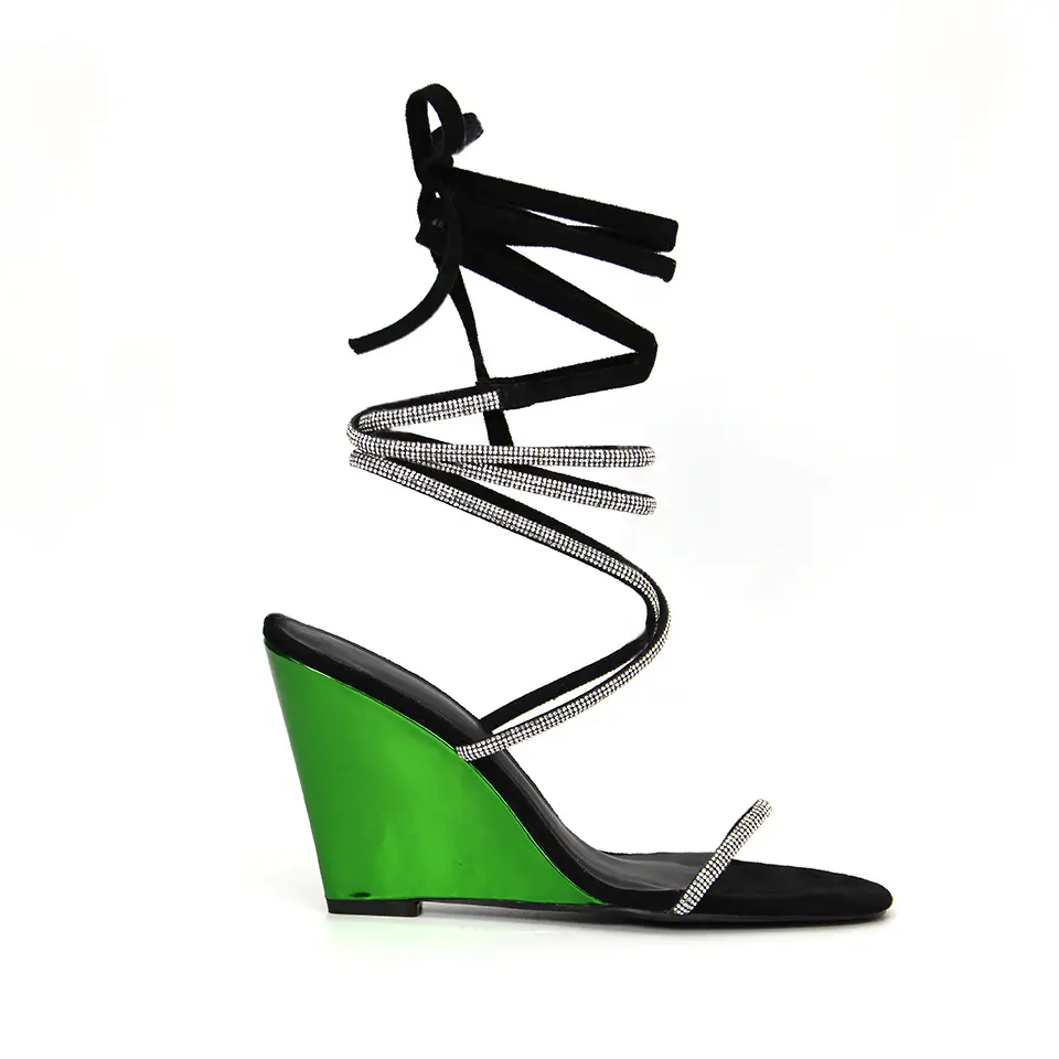 PDEP 2023 stringate nuove donne moda tacco inclinato sandali estivi con strass con cinturino alla caviglia gladiatore tacchi alti