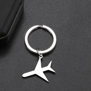 Plane shaped key chain jewelry accessories blank to custom engraved message text high polish stainless steel airplane keychain