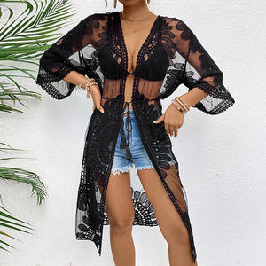 2025 Hot Sale New Lace Embroidered Kimono Cardigan Swimsuit <strong>Bikini</strong> Layered <strong>Over</strong> Beach Cover-up <strong>Dress</strong> for Summer - Product Image 2