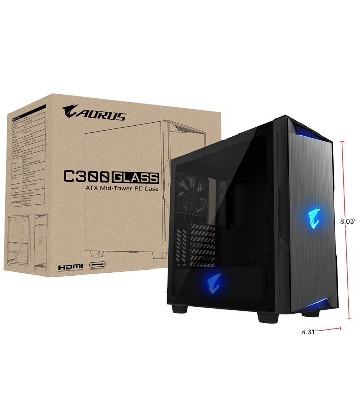 GIGABYTE AORUS C300 стеклянный игровой корпус ATX тонированное закаленное стекло водяное охлаждение готовое улучшенное воздушное GB-AC300G-черный