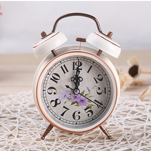 Vintage Round Analog Alarm <b>Clock</b> Quartz Wave Movement Metal Desk <b>Clock</b> Floral Needle Display for <b>Bedroom</b> Decor - Product Image 1