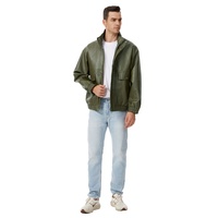 Veste en cuir classique pour homme, coupe régulière, col montant, style minimaliste, Cafe Racer