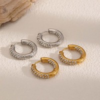 Boucles d'oreilles créoles petites et polyvalentes pour femme, bijoux fantaisie plaqué or en acier inoxydable avec zircon, vente en gros