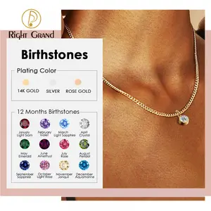 אבן לידה צבעונית לשנה 12 חודש רוז זהב שרשרת נירוסטה רובי ספיר 8 מ""מ אבני חן עגולות שרשרת בציפוי זהב 14 קראט - Product Image 4