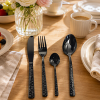 Ensemble de couverts écologiques pour enfants en PVD noir, 4 pièces, manche floral gravé au laser, acier inoxydable 410, pour hôtel, mariage, restaurant