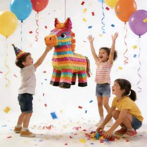 इंद्रधनुष पोनी पिनाटा और पिनाटा स्टिक बच्चों के जन्मदिन की पार्टी सजावट खेल आयोजन - Product Image 2