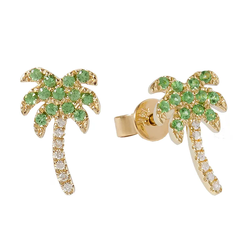 Gemnel beach jewelry gold plated pave diamond palm tree stud earring