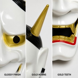Máscara Japonesa Hannya de Resina para Cosplay, Halloween, TV y Cine, Estilo Tradicional del Siglo XVIII, Demonio Oni con Cuernos Blancos y Dorados, Accesorio para Fiestas - Product Image 3