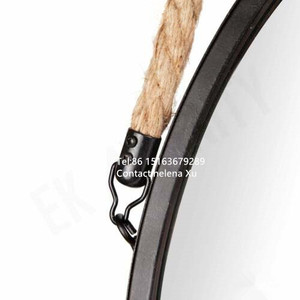 Set di 3 Specchi Rotondi in Vetro <span class=keywords><strong>con</strong></span> Cornice in Metallo Nero e <span class=keywords><strong>Corda</strong></span>, Stile Moderno - Product Image 3