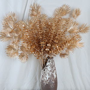 Flores Artificiales de Eucalipto en Tono Dorado, Decoración para Bodas, Arreglo Floral Realista de Plástico - Product Image 3