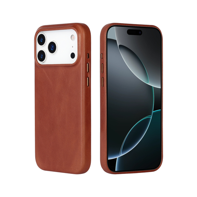 Luxury Genuine Leather Magnetic Phone Case for iPhone 17 16 Pro Max Shockproof Cover With Metal Buttons Microfiber Lining