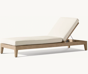 Chaise longue réglable haut de gamme en teck blanc et marron, fabriquée à la main, pour l'extérieur et le jardin, mobilier en bois artisanal - Product Image 1