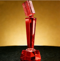 Trophée de chant en cristal K9 rouge personnalisé avec logo, pour concours de microphones et de présentateurs, vente en gros, haute qualité