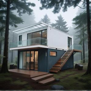 Casa prefabricada moderna con vista al bosque-Diseño de iluminación arcoíris y nocturna, estructura de cubo blanco - Product Image 1
