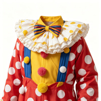 Costume de Clown pour Homme, Combinaison Rouge à Pois avec Col Volanté, Gants et Corne, Tenue de Cosplay pour Halloween et Carnaval pour Adultes