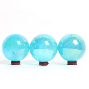 Atacado cristal artesanato cura esfera anjo azul aura quartzo cristal esfera à venda