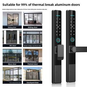 Serrure de porte intelligente extérieure étanche IP65, double lecteur biométrique, profil mince, cadre en alliage d'aluminium, contrôlée par application - Product Image 2