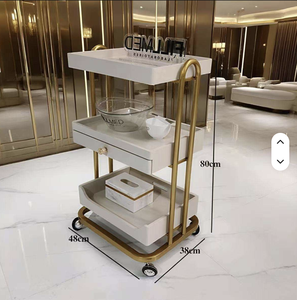 Salon <b>Trolley</b> With Drawer And Tray 80cm Height Gold Frame White Storage <b>Cart</b> For Beauty Salon Commercial Use - Product Image 1