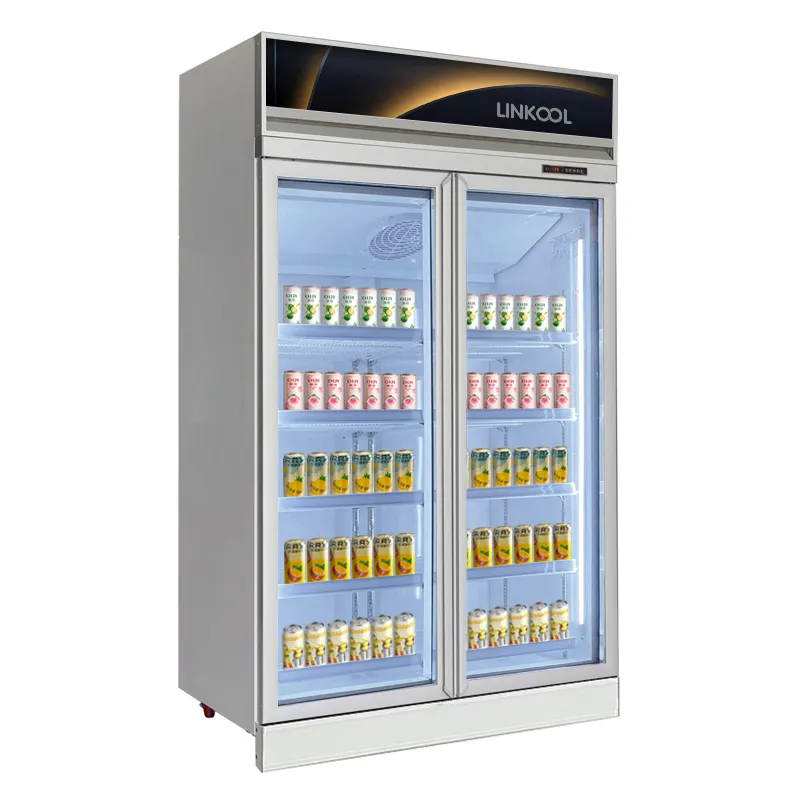 Supermarket refrigeration equipment glass double door vertical display cabinet High-end commercial refrigerator freezer