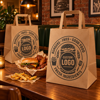 Sacs à hamburger en papier kraft brun personnalisés en gros avec poignées plates et fond large pour les commandes à emporter des restaurants de hamburgers