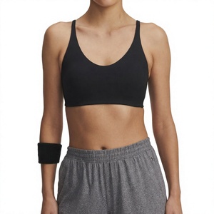 Sujetador deportivo sin aros para mujer, negro liso, transpirable, de copa completa, con espalda en U y tirantes no convertibles, top deportivo. - Product Image 1