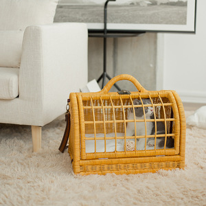 Rattan Pet Carrier <b>Backpack</b> For <b>Cats</b> Solid Color Portable Travel Bag With Shoulder Strap Four Seasons Use - Product Image 2