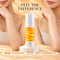 Lotion corporelle double tourbillon à marque privée avec texture bicolore orange-jaune visible, emballage moderne et soin hydratant lissant