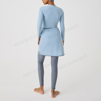 Burkini pour femmes musulmanes bleu poudré avec logo personnalisé, jupe portefeuille à demi-zip, ensemble de bain modeste, tenue de plage musulmane, marque privée, commande en gros