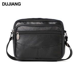 Sac messager en cuir véritable pour homme Dujiang, couleur unie, durable, résistant à l'usure, pour un usage quotidien, sac bandoulière - Product Image 1