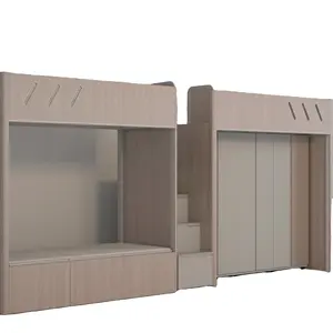 Lit mezzanine en métal solide avec échelle Dortoir pour trois personnes Lit superposé avec armoire Option mobilier d'école et de dortoir