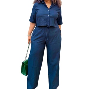 Women's Short-Sleeve Collared Shirt & <b>Pants</b> African Casual Plus Size 2-Piece Set Fashion - Product Image 1