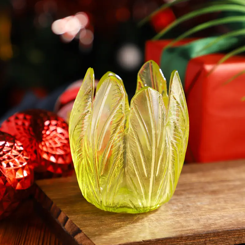 Benutzer definierte Blattform farbige einzigartige Glas kerzen glas Duft kerzenhalter für die Aufbewahrung zu Hause