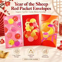 Enveloppes rouges personnalisées du zodiaque Chinois (An de la Vache et de la Chèvre), Angpao mignons du Nouvel An Chinois, enveloppes porte-bonheur Lai See, feuille d'or, vente en gros