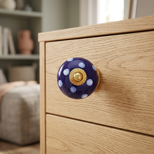 Pomo de Puerta de Cerámica con Puntos Azules y Centro Dorado, Manija Ambidestra para Uso en Hogar u Oficina, al Mejor Precio, de Proveedor Indio - Product Image 3