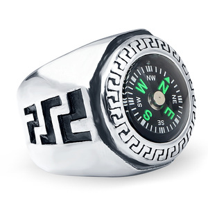 Bague boussole EDC ronde de 22 mm pour homme avec aiguille orientée vers le nord, en acier inoxydable plaqué, design géométrique, bijou pour usage extérieur - Product Image 1