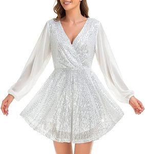 Sequin Loose Dress Party Long Sleeve Casual <b>Mini</b> Short <b>Mini</b> Dress Women Fashion - Product Image 2