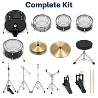 Set de Batería Acústica Portátil de 5 Piezas con Parches Transparentes, Kit Completo con Pedal, Baquetas y Taburete para Principiantes