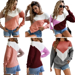 Pull en maille légère à motifs color block pour femme, 100 % acrylique, chaud, lot de surplus - Product Image 1
