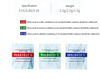 Solución de calibración del medidor de PH 4,00 pH Polvo de calibración 6,86 Solución de calibración 9,18 Solución de pH estándar Tampón