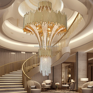Tùy chỉnh đồ đạc trong nhà trang trí hiện đại mới mô hình khách sạn biệt thự cầu thang vàng sang trọng LED Đèn Chùm Pha Lê - Product Image 2
