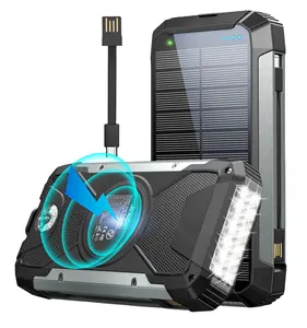 2023 Hot Selling Solar Power Bank 20000Mah Qi Draadloze Oplader 3 Extra Kabels Met Led Zaklamp Externe Batterij