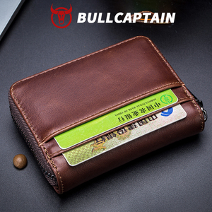 BULLCAPTAIN RFID Multiple <b>Card</b> Slot Zipper Full Grain Leather <b>Card</b> Cover Case Genuine Leather Passport <b>Holder</b> Wallet <b>Card</b> <b>Holder</b> - Product Image 3