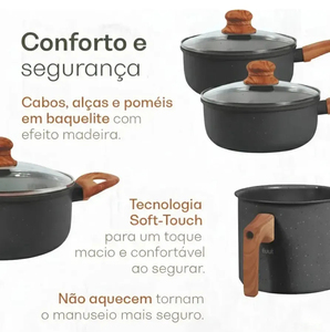 Juego de Ollas y Sartenes de Cerámica Moderna con Revestimiento de Mármol, Tapas de Vidrio, Asas de Baquelita, Antiadherente, 6 Piezas, de Aluminio, Compatible con Inducción - Product Image 2