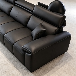 Sofá Seccional Modular de Cuero Negro Premium, Sofá Combinado Grande y Moderno con Reposacabezas Ajustable para Familias Numerosas - Product Image 5