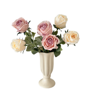 Rosas Artificiales de Color Rosa Intenso, Ramo de Flores de Seda de Alta Simulación, Decoración para el Hogar, Accesorios para Bodas - Product Image 5