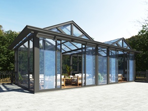 غرفة شمسية مسبقة الصنع من الألومنيوم والزجاج، كبيرة الحجم، بتصميم شرفة وشرفة شمسية وشرفة زجاجية، مع غطاء شرفة مغلق وتصميم حديقة، للاستخدام كشرفة أو غرفة شمسية أو غرفة زجاجية. - Product Image 5