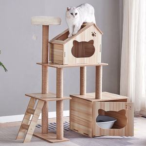 Top-vendita in legno grande albero di gatto con lettiera per gatti usato all'interno e sisal graffio pilastri giocattolo in legno gatto albero - Product Image 6